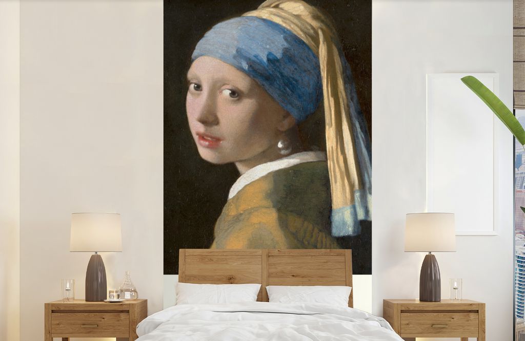 MuchoWow Fototapete für Wohnzimmer oder Schlafzimmer Wandtapete Vinyl Motivtapete Das Mädchen mit dem Perlenohrring - Vermeer - 120x240 cm - Hi...