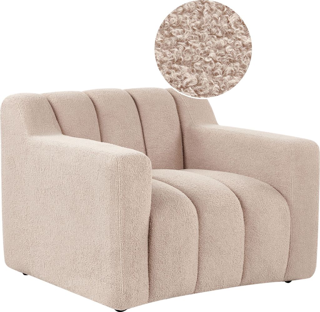 BELIANI Sessel Beige Stoffbezug Bouclé Gesteppt Breite Produktbild 