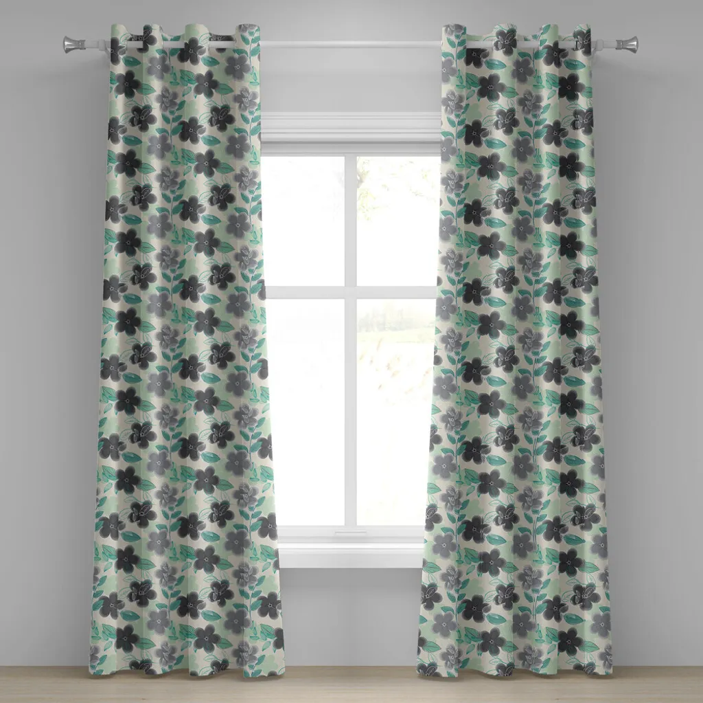 Rideau à fleurs en tissu premium gris anthracite et vert menthe 280cm