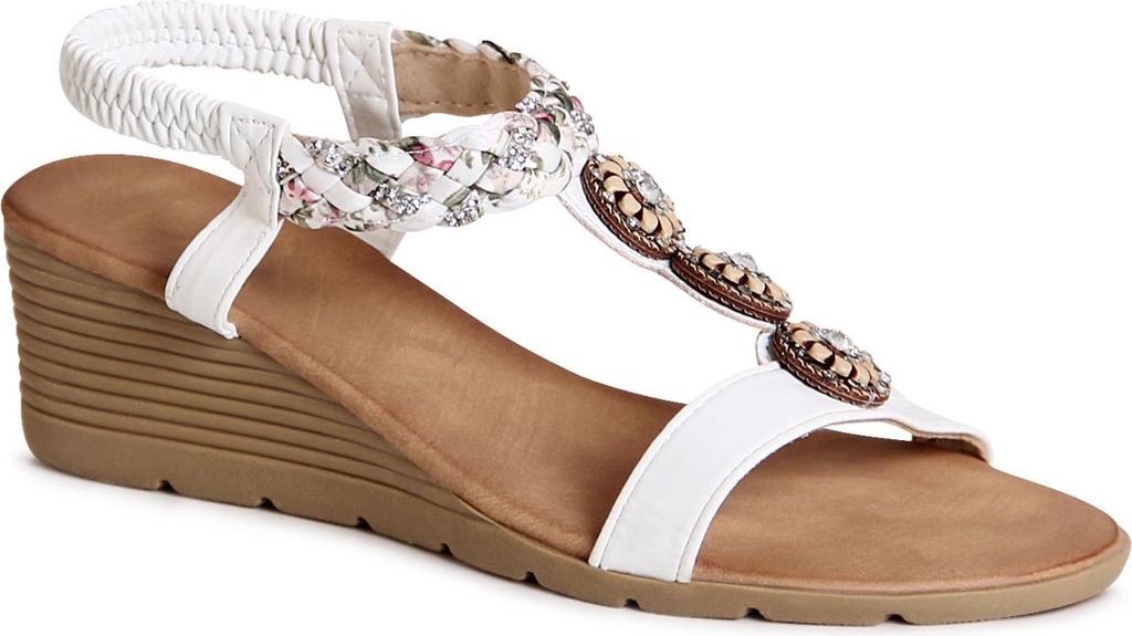 topschuhe24 2770 Damen Keil Sandalen Riemchen Sandaletten, Farbe:Weiß, Größe:39 EU