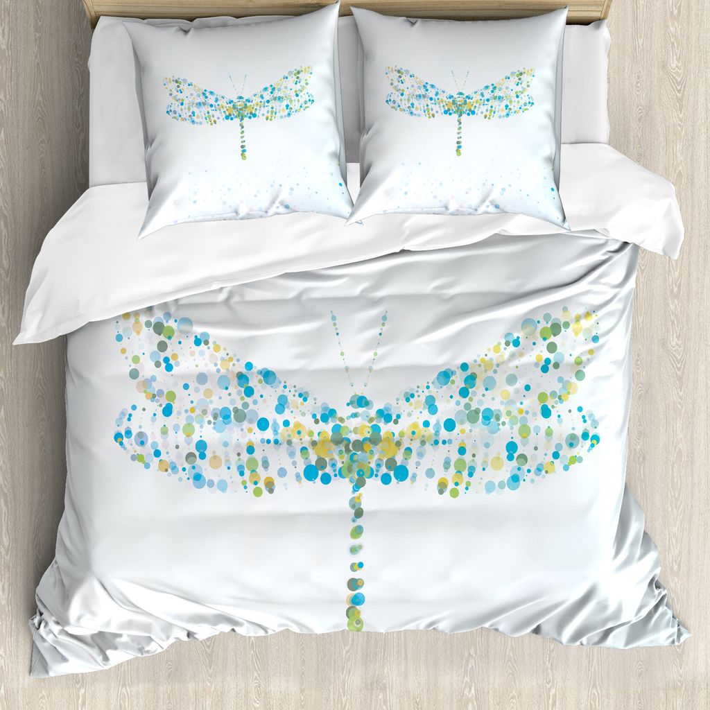 ABAKUHAUS Libelle Bettbezug, Libelle mit Punkten, Milbensicher Allergiker geeignet mit Kissenbezügen, 155 cm x 220 cm - 80 x 80 cm, Blau Grün