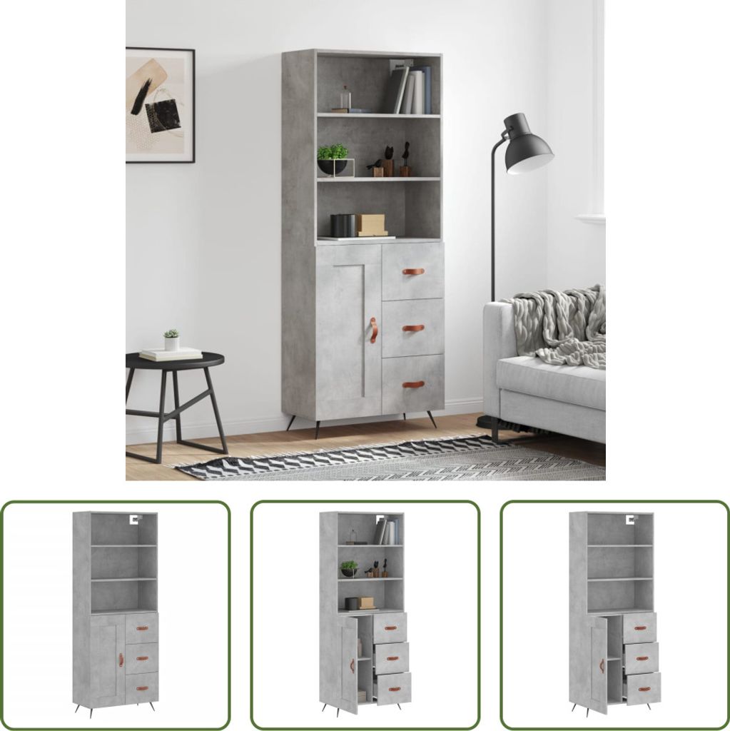 The Living Store Highboard Betongrau 69,5x34x180 cm Holzwerkstoff
