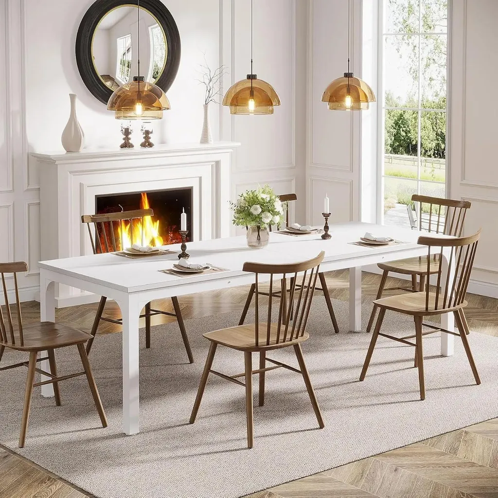 Table à manger rectangulaire 200x70x75 cm en bois blanc style scandinave