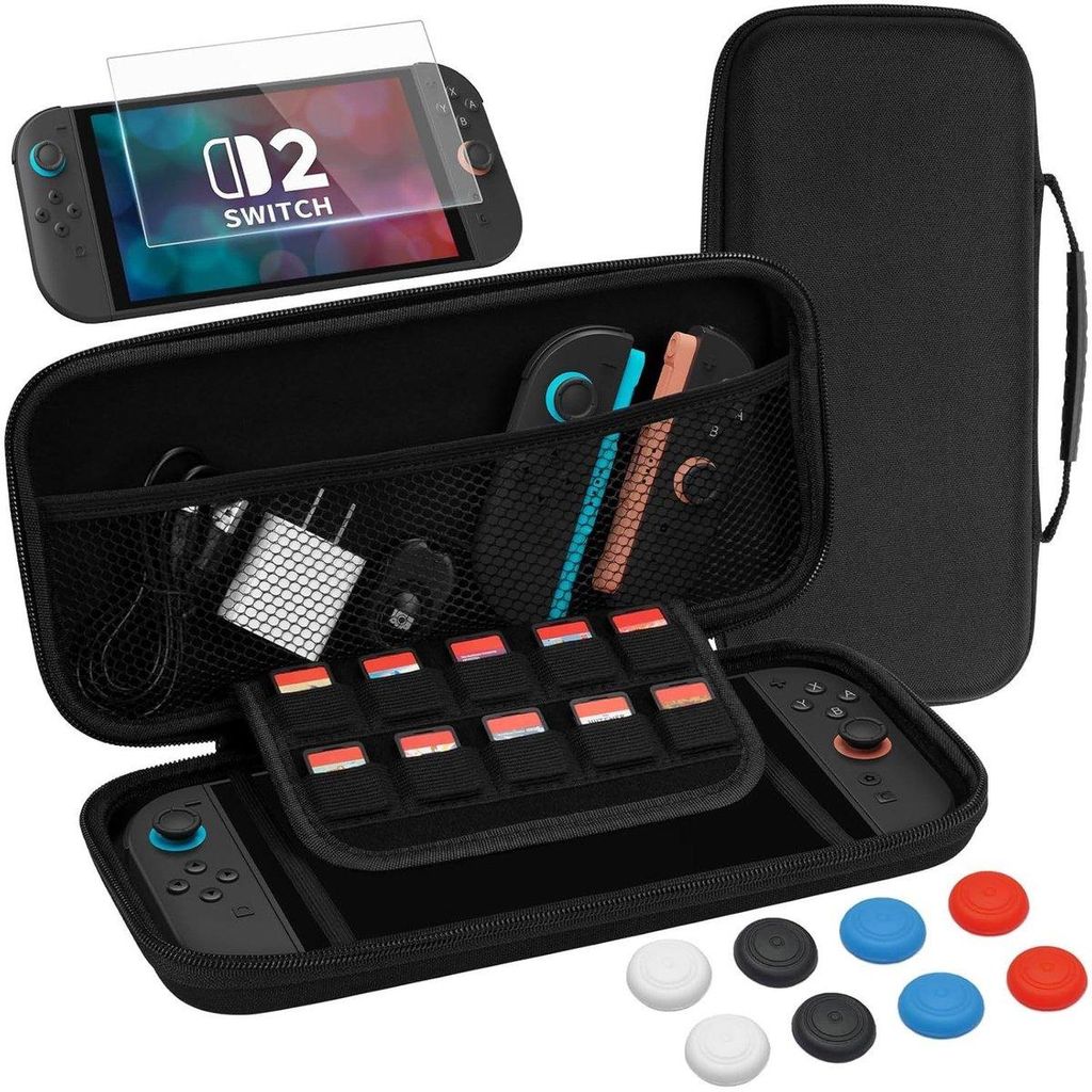 Minicee Schutzhülle für Switch 2 mit 10 Spielkartenfächern Schwarz
