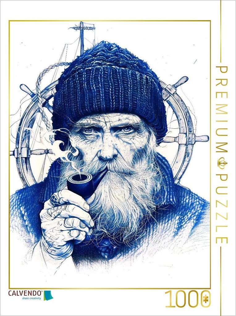 CALVENDO Puzzle Seemann in markanter Kugelschreiber Skizze mit maritimer Atmosphäre | 1000 Teile Lege-Größe 64x48cm Foto-Puzzle für glückliche...