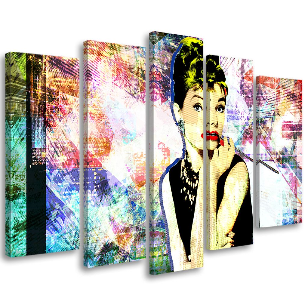 5-teiliges leinwandbild audrey hepburn farbe 200x100 cm Feeby farbe wandbild bereit zum aufhängen