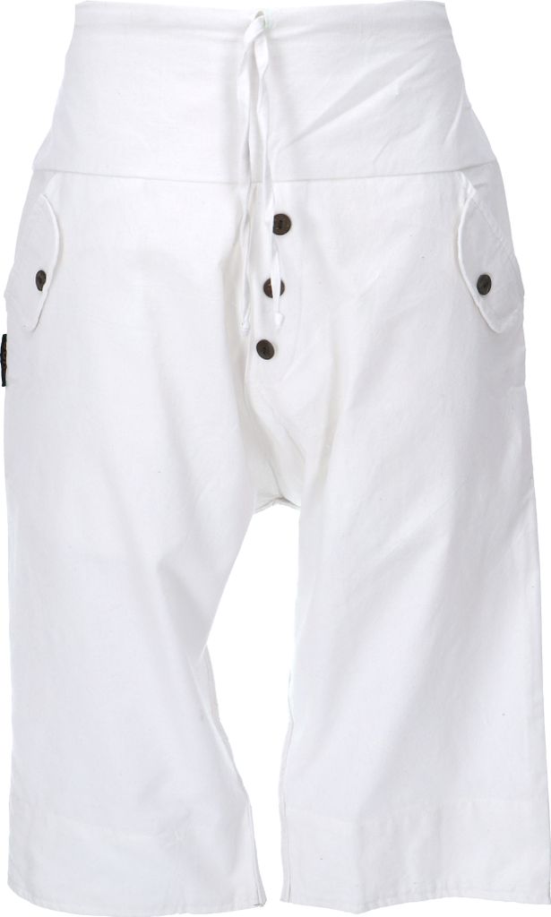 3/4 Yogahose, Uni Goa Hose, Bequeme Yoga-Shorts - Weiß, Herren, Baumwolle, Größe: L