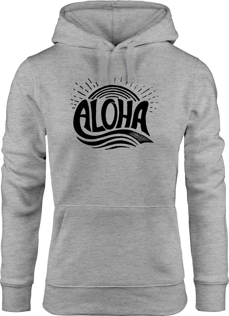 Hoodie Damen Aloha Wellen Surfing Sommer Kapuzen-Pullover Neverless grau M