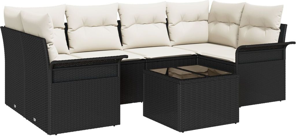 Möbel 7-teiliges Garten-Sofa-Set mit Kissen Schwarzes Poly-Rattan - Gartensofas 3345257