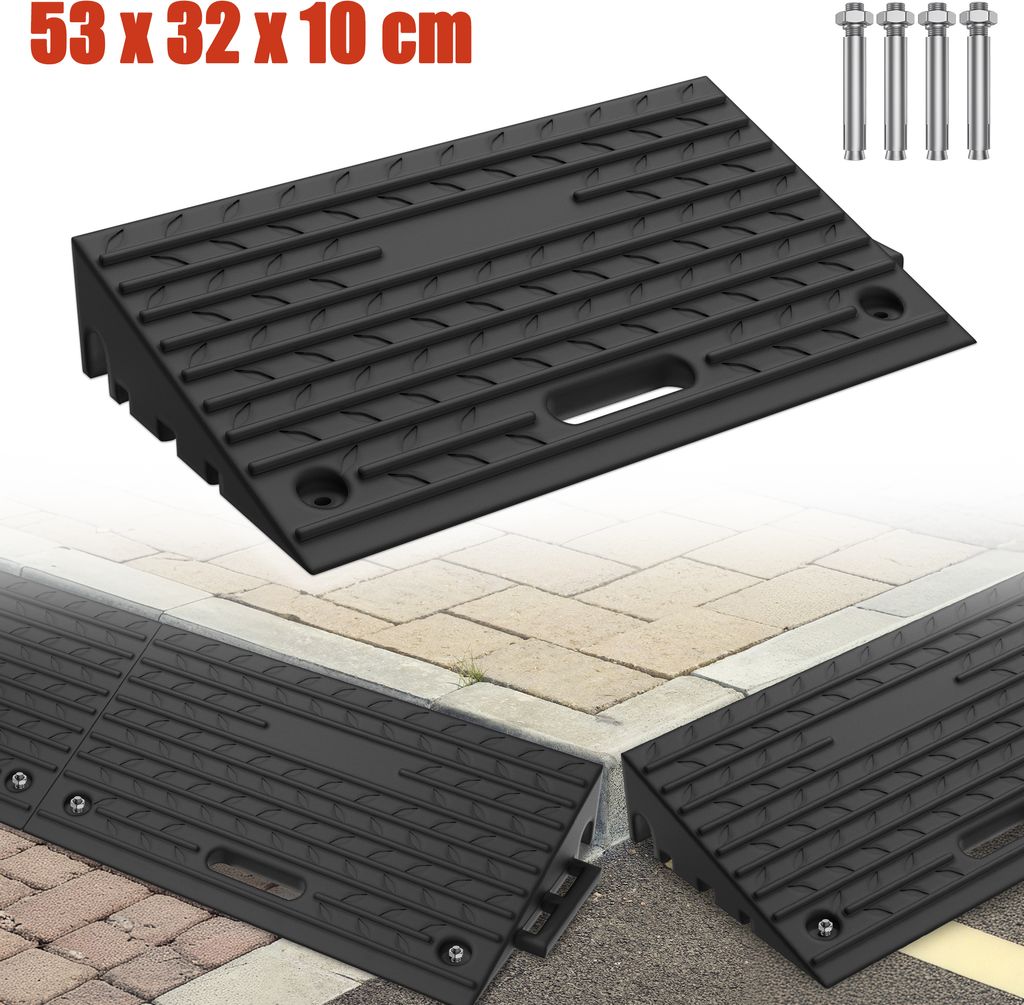 LZQ 2PCS Rollstuhlrampe aus Naturkautschuk,50 x 32 cm, Belastbar bis 1000 kg, Ansteigende Schwellenrampe mit Rutschfester Oberfläche & Griff für ...