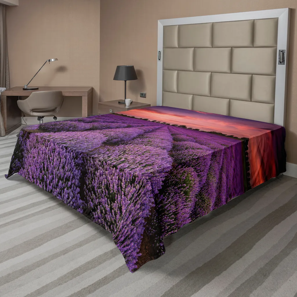 Drap Décoratif pour Grand Lit 1 Pièce Motif Lavande Violette 266x260cm