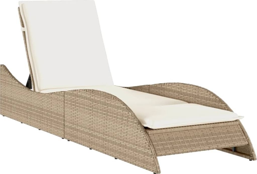 vidaXL Sonnenliege mit Auflage Beige 60x205x73 cm Poly Rattan