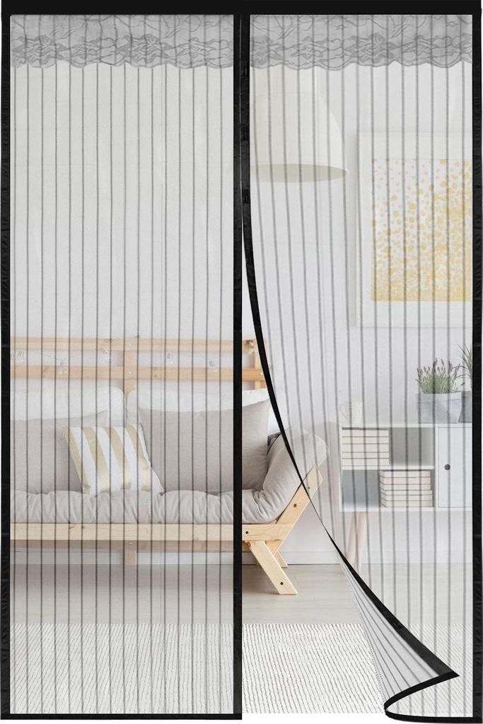 Aopunly 90 x 210 cm Magnet Fliegengitter Tür Vorhang für Holz, Eisen, Aluminium Türen und Balkon. Einfache Installation Schwarz