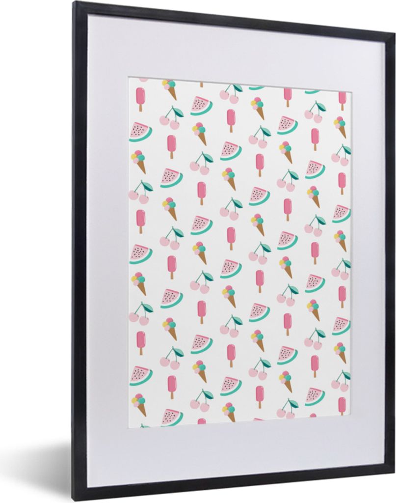MuchoWow MuchoWow Gerahmtes Poster Sommerlich - Pastell - Muster 30x40 cm - Poster mit zchwarzem Bilderrahmen - Wandposter Schlafzimmer