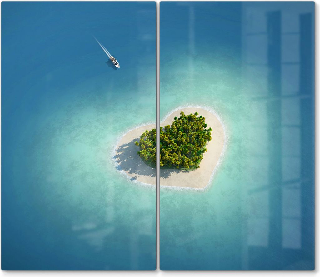 DEQORI Herdabdeckplatte Glas 2-tlg 'Verliebt in die Herzinsel' Abdeckplatte Küche Glaskeramikkochfeld Herd