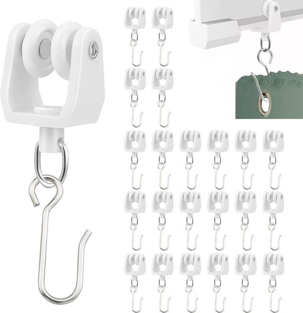 INF Vorhangschienen Rollen Haken Set Weiß - 50 Rollen & 50 Haken