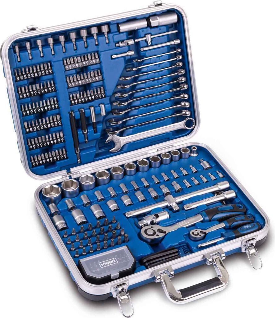 An open tool case filled with various tools.