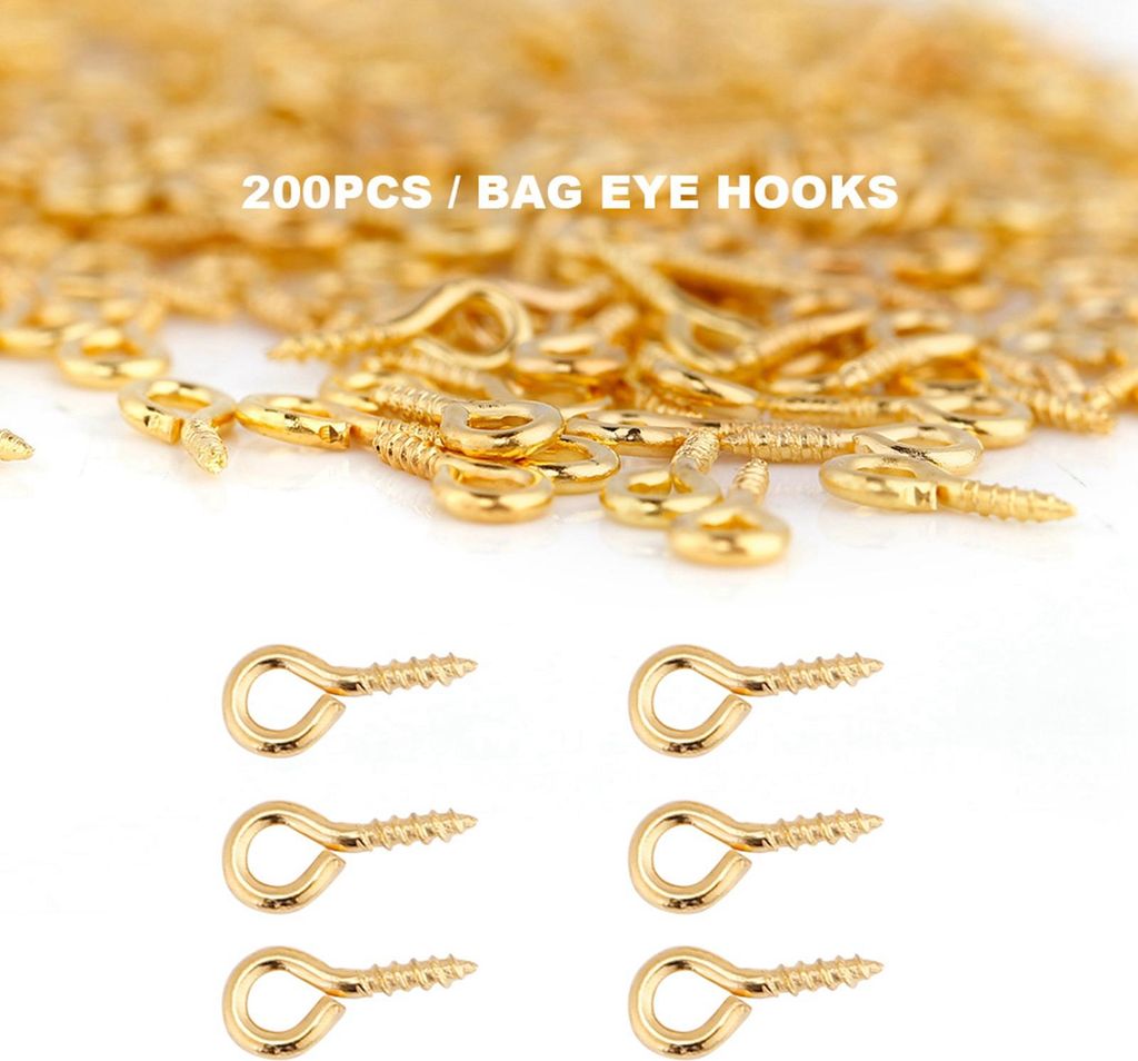 200Pcs / Tasche Eye Pins Eyepins Legierung Gewinde Schraube Auge Haken Schmuck Findings (Gold)