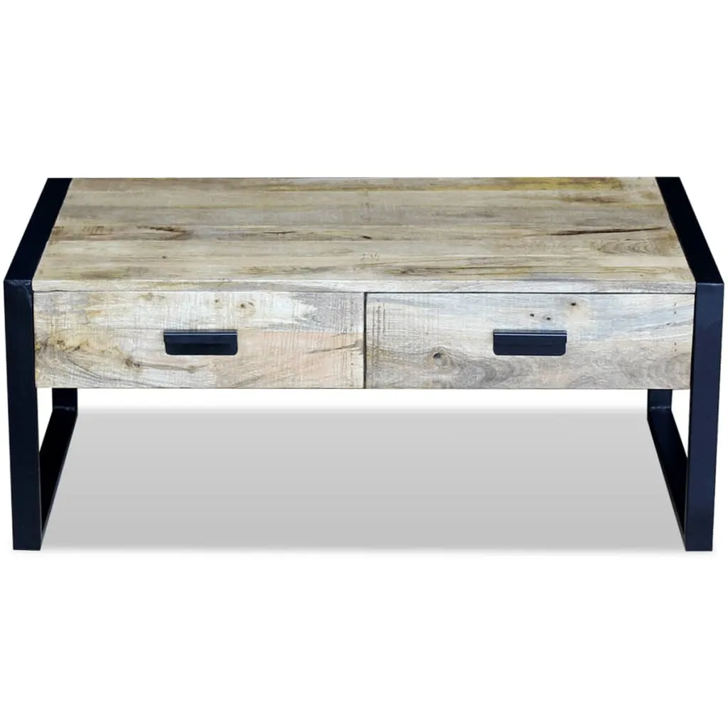 Table de salon industrielle en manguier véritable avec rangements 100cm - 2