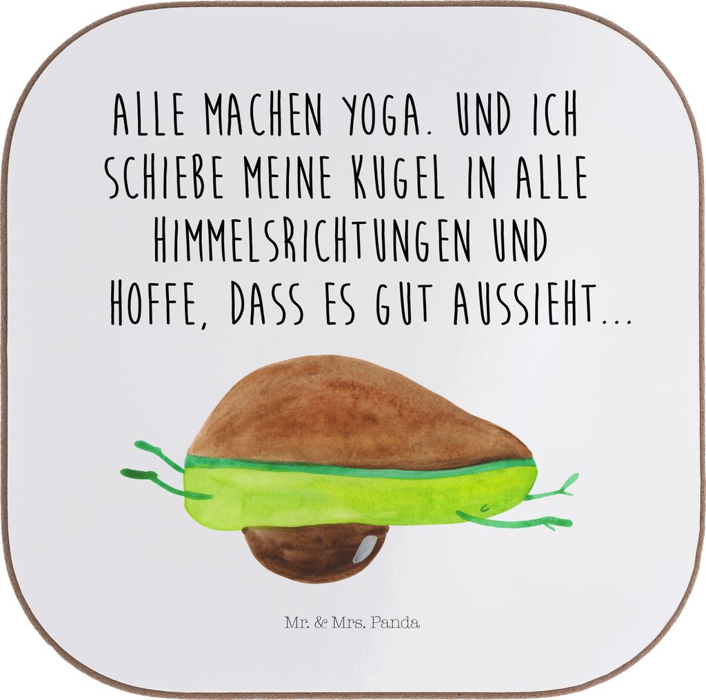Mr. & Mrs. Panda Untersetzer für Gläser Avocado Yoga - Weiß - Geschenk, Humor, Tischschoner, Coaster, Bauch, Haha, Unsportlich, Getränkeunterse...