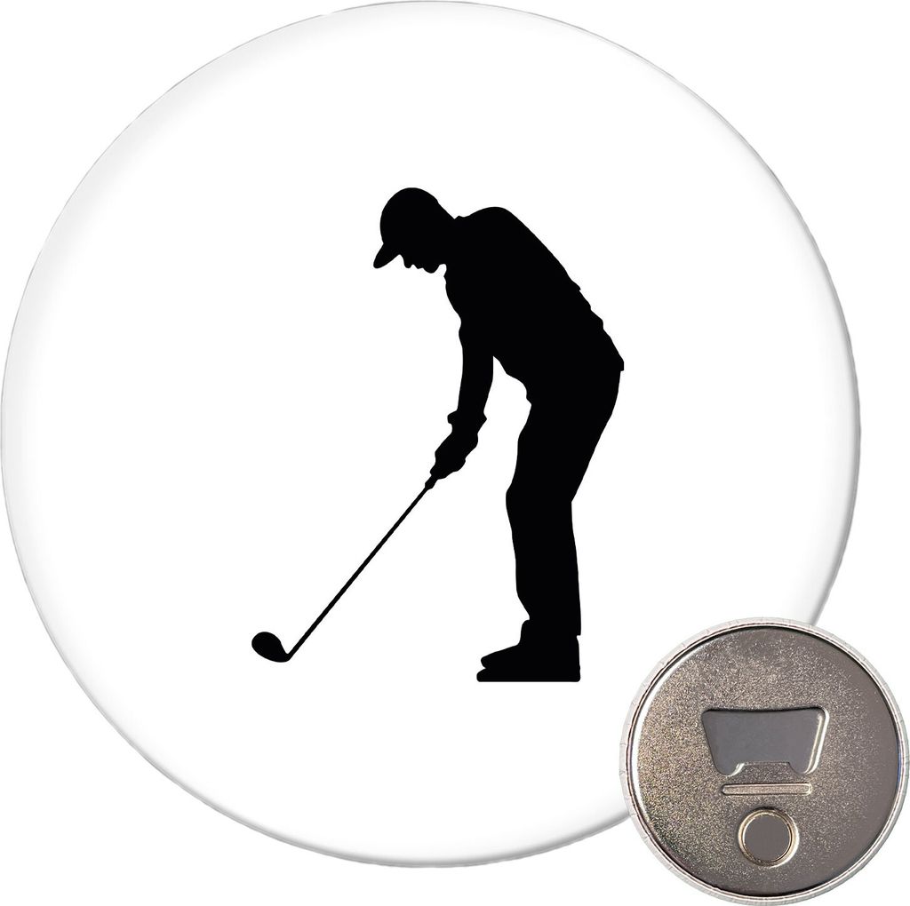 Huuraa Magnet Golf Silhouette 59mm Kühlschrankmagnet rund Flaschenöffner Geschenkidee