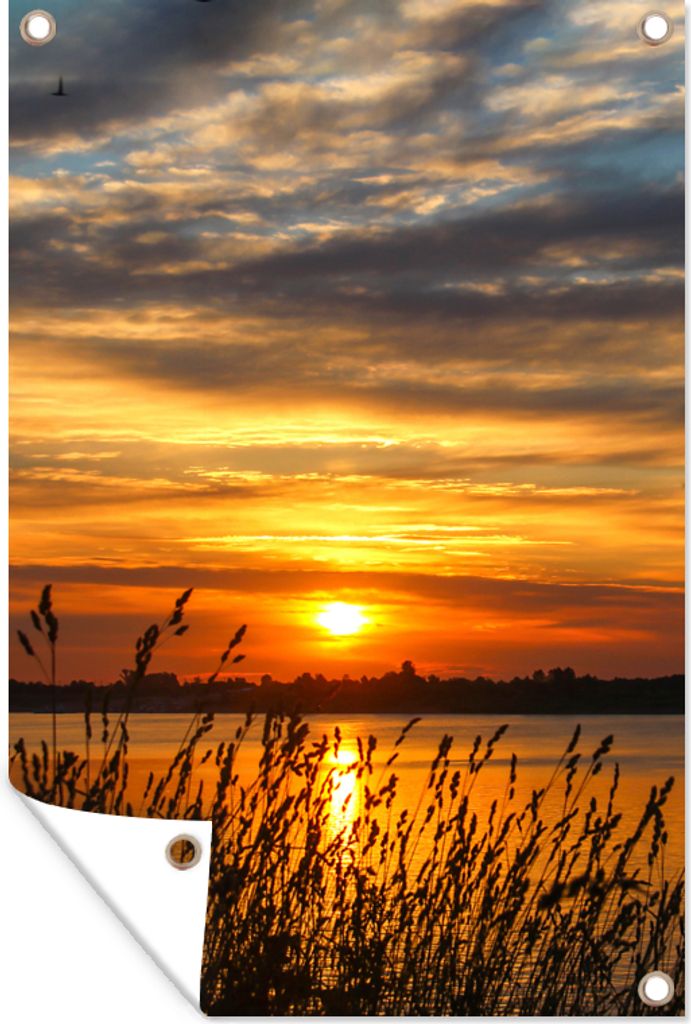 MuchoWow 60x90 cm Outdoor-Poster Gartendeko Sichtschutz Garten Poster für den Garten Sonnenuntergang - Meer - Horizont - Himmel - Pflanzen