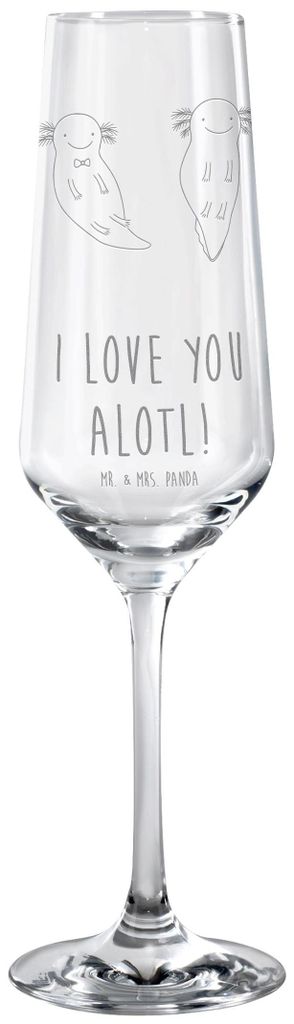 Mr. & Mrs. Panda Glas Axolotl Liebe - Transparent - Geschenk, Sektglas, für Partner, Champagnerglas, Trinkglas, Freundin, Frauen, Hocheitstag, Sek...