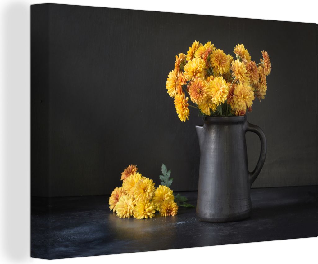 OneMillionCanvasses - Leinwandbilder - 150x100 cm, Stilleben - Chrysanthemen - Gelb, Wandbilder Kunstdruck Wanddekoration
