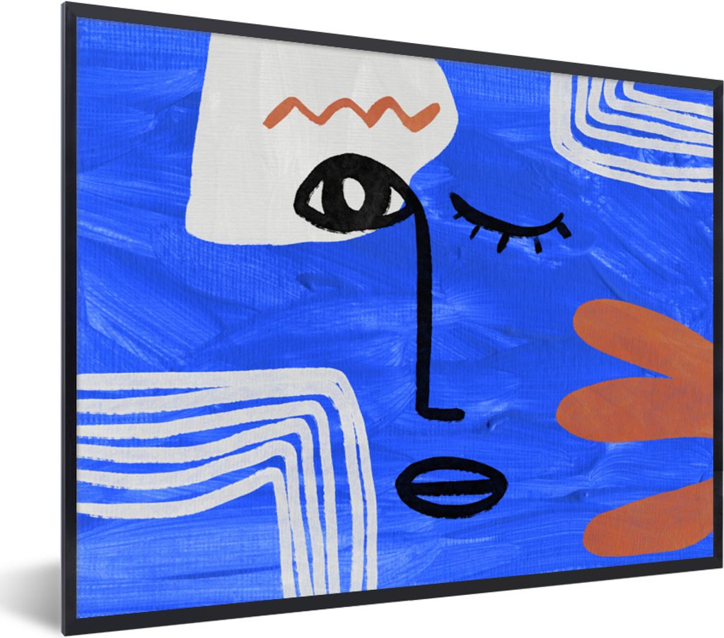 MuchoWow Gerahmtes Poster Porträt - Blau - Abstrakt 80x60 cm - Poster mit Schwarzem Bilderrahmen Wandposter Rahmen Foto Bilder - Schwarzem - Mit...