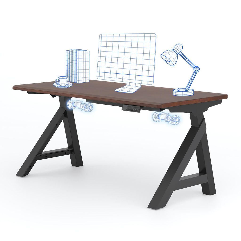 FLEXISPOT WoodiX Höhenverstellbarer Schreibtisch 160x80cm, KAUTSCHUKHOLZ-MASSIVHOLZ, A-förmiges Gestell, Doppelmotor, Kabelmanagement, Schwarz