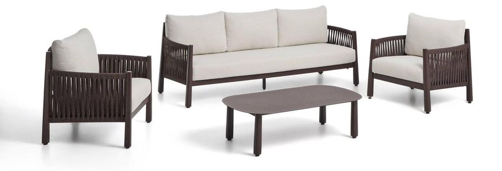 Gartenmöbel-Set Aleria 209 x 74 x 80 cm Aluminium Polyester Braun Weiß
