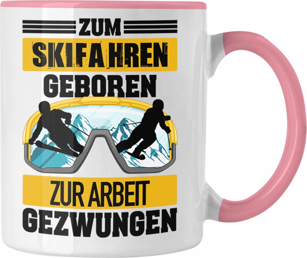 Trendation - Ski Fahren Tasse Geschenk Skifahrer Geschenk Tasse Lustig für Männer Frauen Skifahren Witz Spruch Sprüche (Rosa)