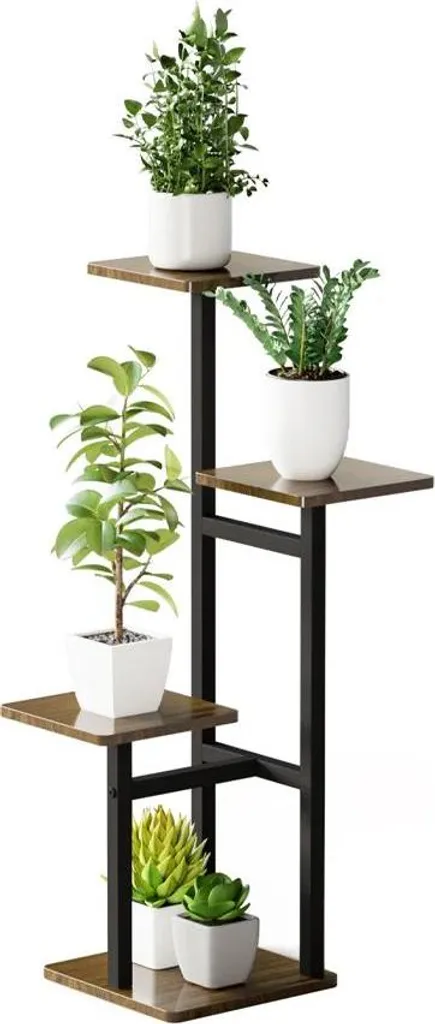 Support plantes 4 niveaux en métal pêche avec plateaux antidérapants