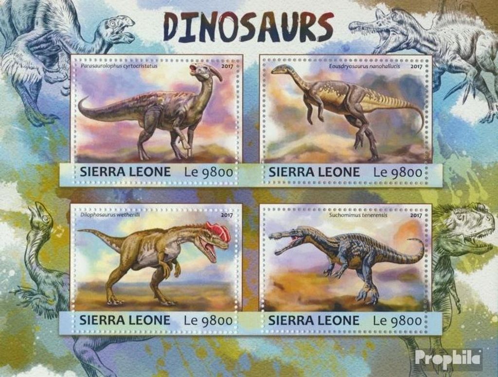 Briefmarken Sierra Leone 2017 Mi 8255-8258 Kleinbogen (kompl. Ausg.) postfrisch Dinosaurier