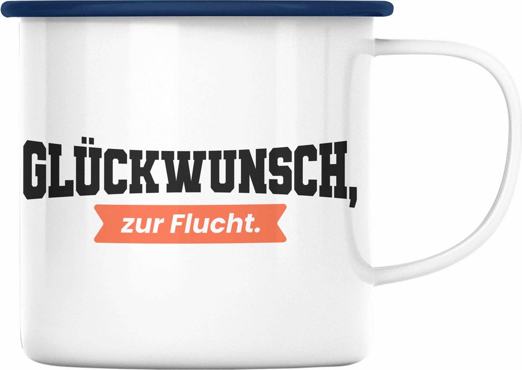 Trendation - Jobwechsel Emaille Tasse Geschenk Kollege Kollegin Lustig Abschiedsgeschenk Sprüche Glückwunsch Zur Flucht Abschied (Blau)