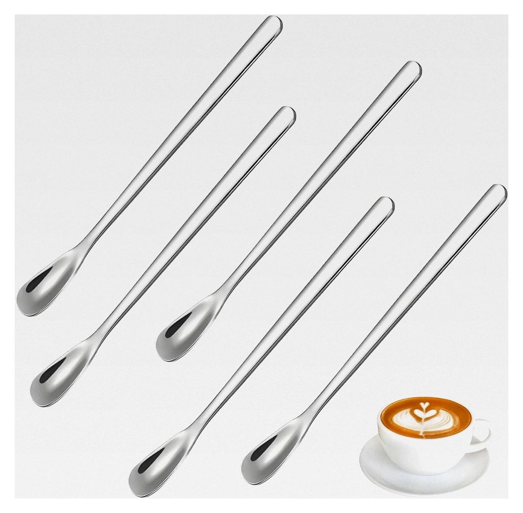 5-teiliges Set Latte Macchiato Löffel, 14 cm Kaffeelöffel aus Edelstahl, kleine Espressolöffel für Eiskaffee, Eistee, Milchshake und Eisbecher,...
