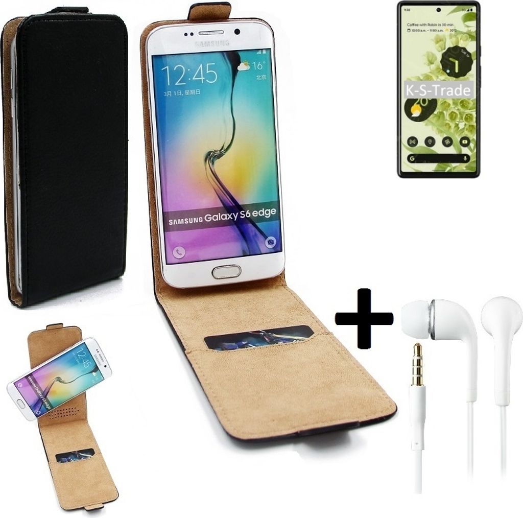 K-S-Trade Handyhülle + Kopfhörer kompatibel mit Google Pixel 6 360° Flipstyle Schutzhülle Smartphone Tasche Case Flip cover schwarz 1x