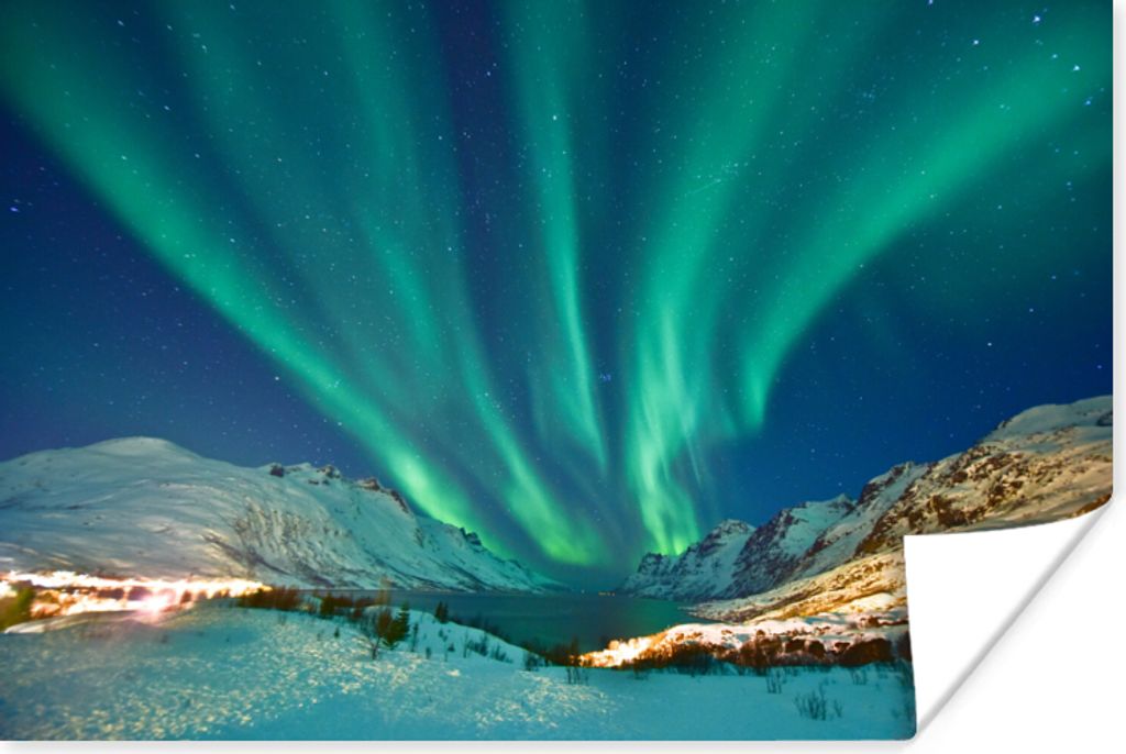 MuchoWow Poster Nordlichter - Norwegen - Winter 120x80 cm - Bilder