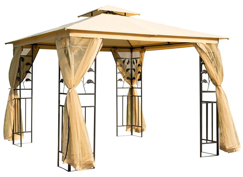 Luxus Pavillon 3x3 m Gartenpavillon mit Doppeldach Partyzelt mit Seitenteilen Festzelt Gartenzelt Pagode Beige