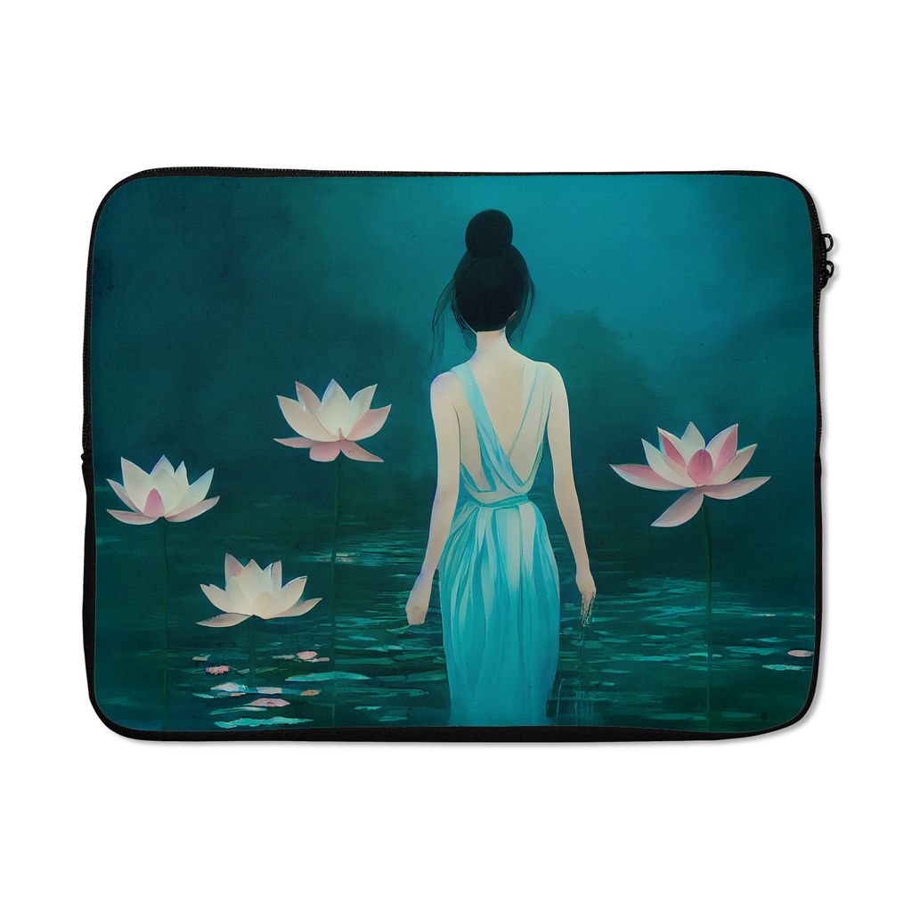 MuchoWow Laptop Hülle 15 Zoll Frau - Porträt - Wasser - Blumen - Lilie Laptoptasche - Laptoptasche - Sleeve - Rundum-Schutz