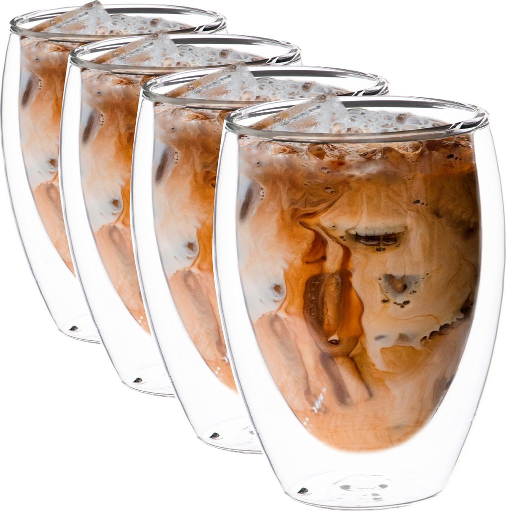 Impolio doppelwandige Gläser 450 ml | Latte-Macchiato-Glas | Set 4-teilig 450 ml | Teeglas, Kaffeeglas | Impolio Borosilikatglas | 100% mundgeblasen
