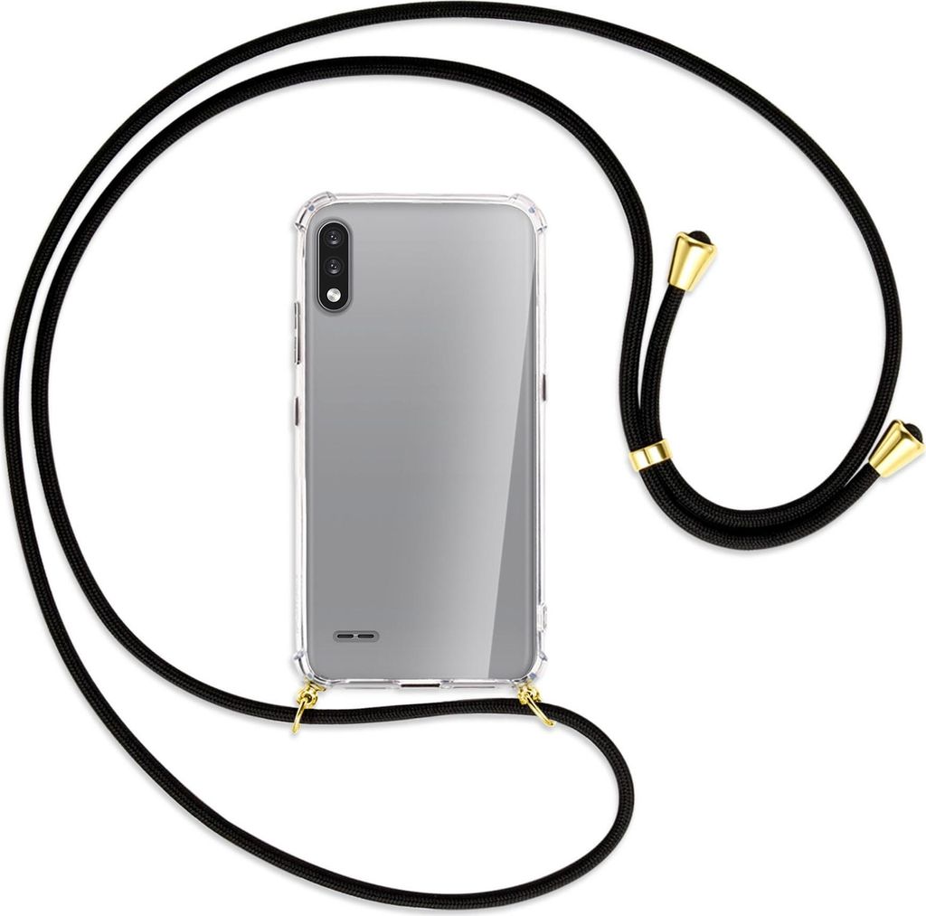 Handykette Backcover-Schutzhülle mit Band (Metall goldfarben) für LG K22 LMK200 - schwarz