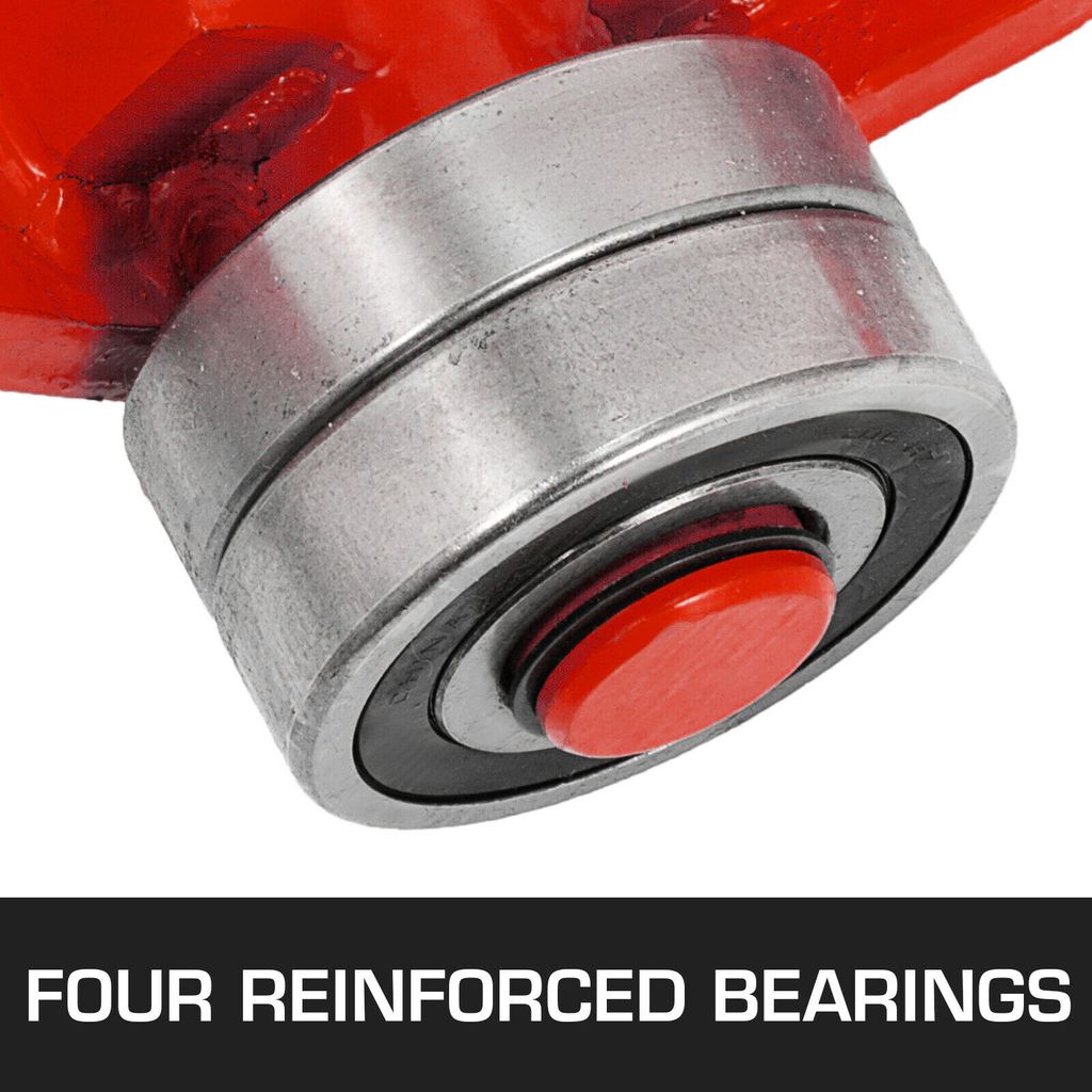 A close-up view of a reinforced bearing with a red cap, part of a heavy-duty pry bar.