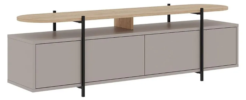 Banc TV Hinoa 160 cm avec Rangement 4 Portes et Piètement Métallique