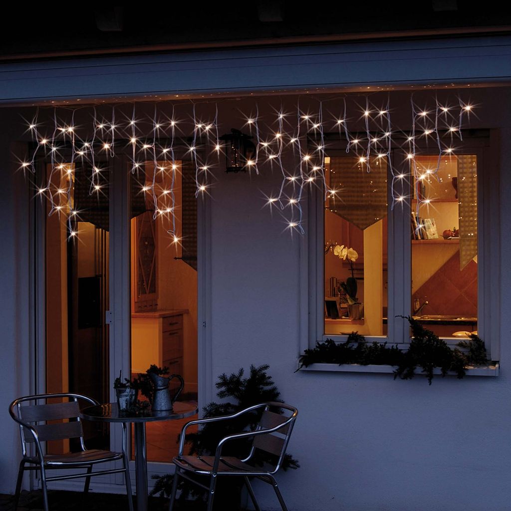 SystemProfi Eisregenvorhang außen verlängerbar 80LED (16 blinken) ohne Netzkabel