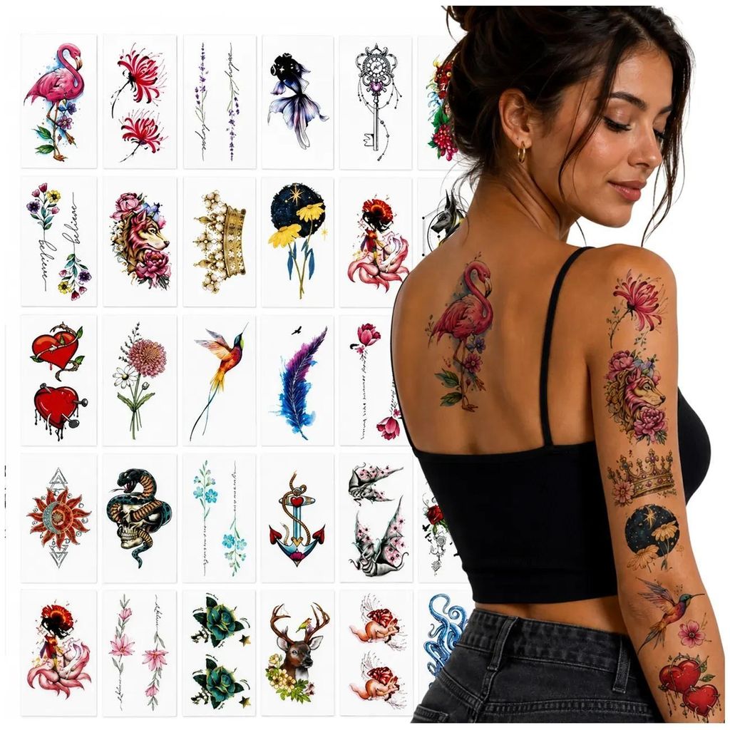 Boho-Tattoos, waschbar, temporär, schwarz, 30 Blatt, farbig Produktbild 