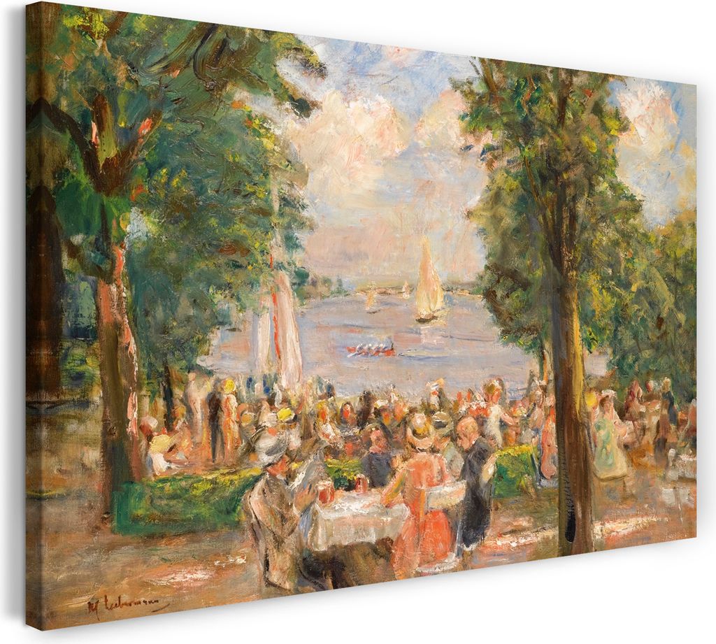 Leinwandbild (80x60cm): Max Liebermann - Biergarten nahe Wannsee, echter Holz-Keilrahmen inkl. Aufhänger, handgefertigt in Deutschland