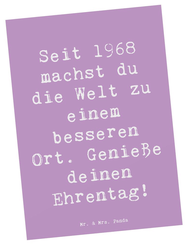 Mr. & Mrs. Panda Postkarte Spruch 1968 Geburtstag - Lavendeltraum - Geschenk, genieße deinen Ehrentag, Glückwunsch, Ansichtskarte, Happy Birthday...
