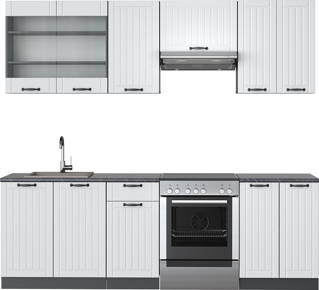 Küchenzeile Vicco Fame-Line Weiß Landhaus/Anthrazit 240 cm , AP Anthrazit, Model 42385
