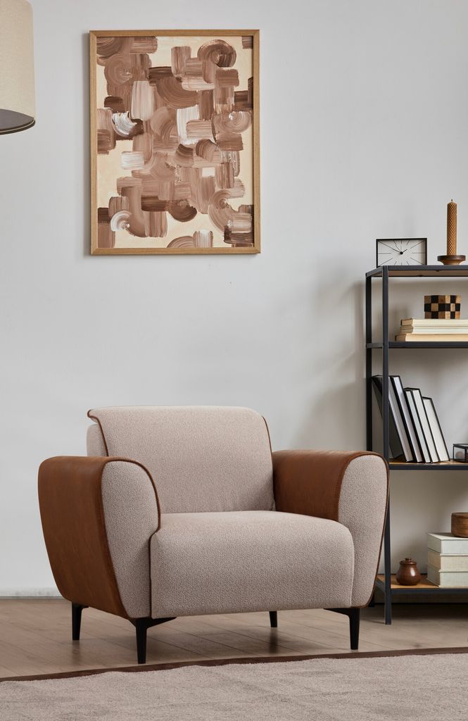 Hanah Home, Aren - Beige, 1-Sitzer-Sofa, BUCHENHOLZ / SPANPLATTEN, Beige, 100 x 85 x 85 cm